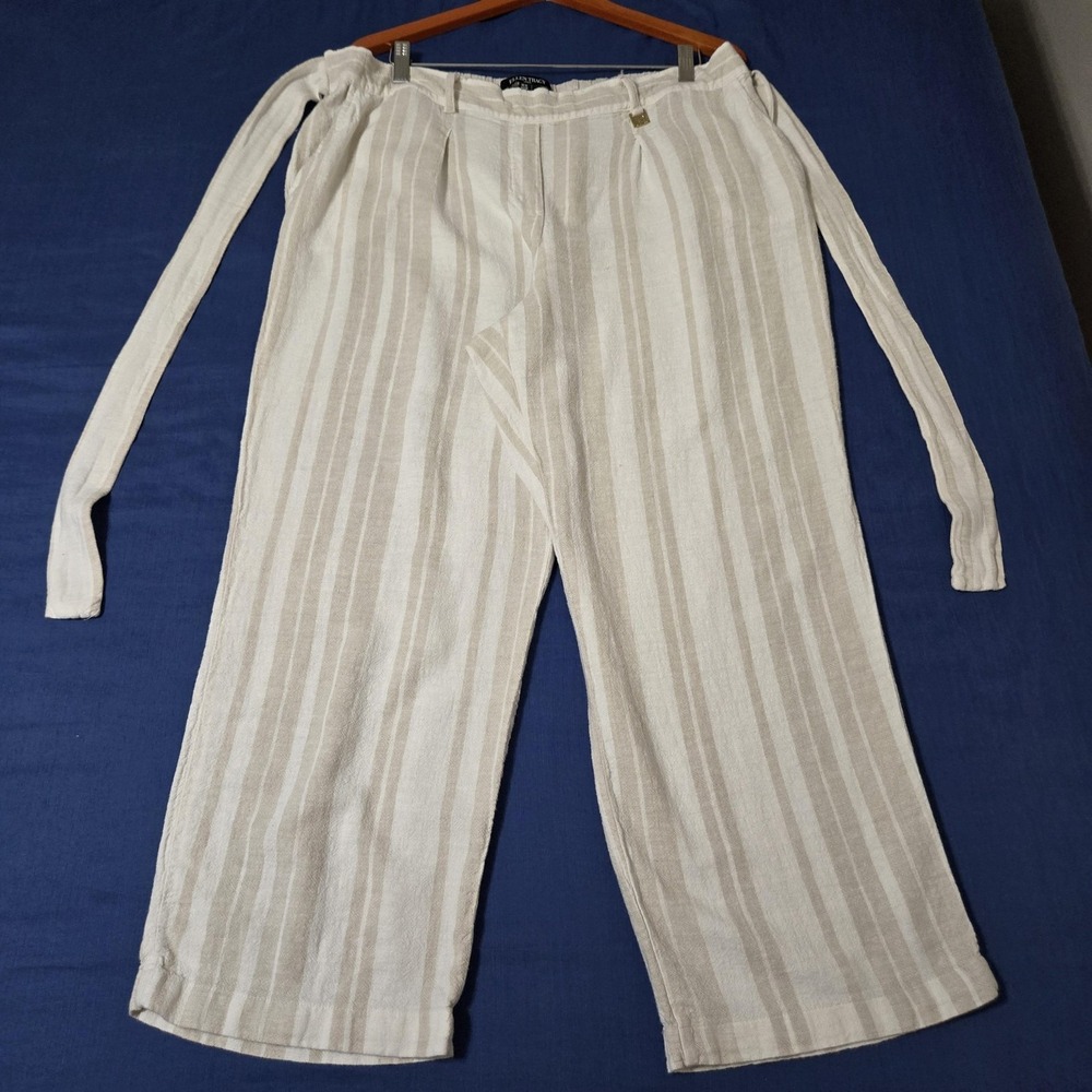 Ellen Tracy Pants Womens XL White Striped Linen Blend Elastic Waist Ankle Beachy